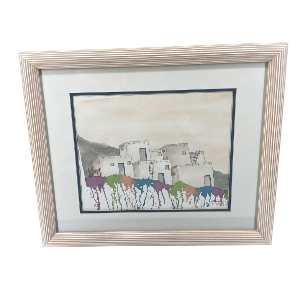 Signed Original Watercolor Painting Framed Southwest Adobe Village Art 1995 - Picture 2 of 16
